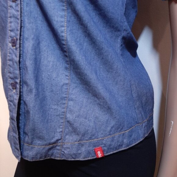 EDC Esprit Denim Shirt Button Down Short Sleeve Floral Western Y2K - Picture 4 of 11